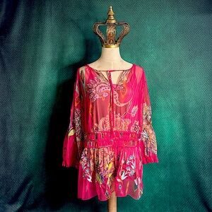 Johnny Was feather lark mesh blouse and slip